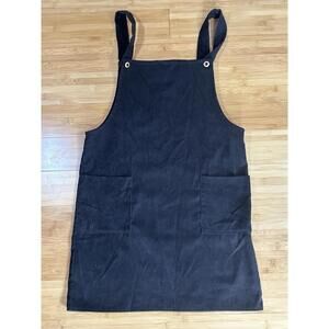 Black Corduroy Overall Jumper Dress Medium Pocket Apron Style Pinafore
